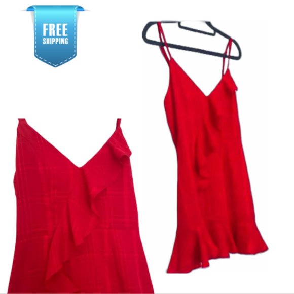 Ruffle Chiffon holiday Mini Red Dress Size XS - Picture 1 of 8